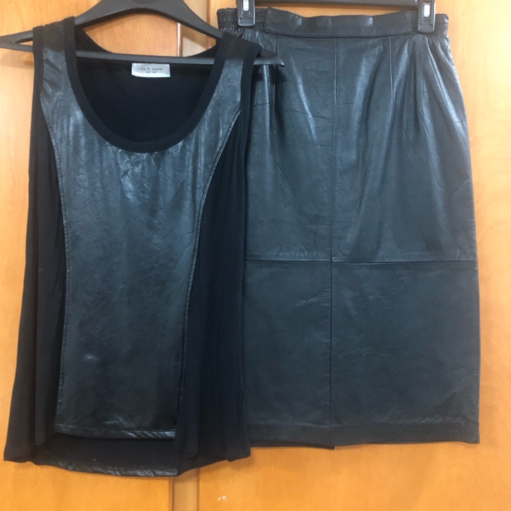 Vintage genuine Black Leather Skirt